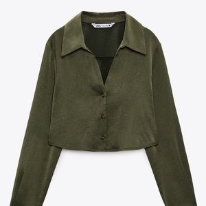 ZARA SATIN EFFECT CROPPED SHIRT